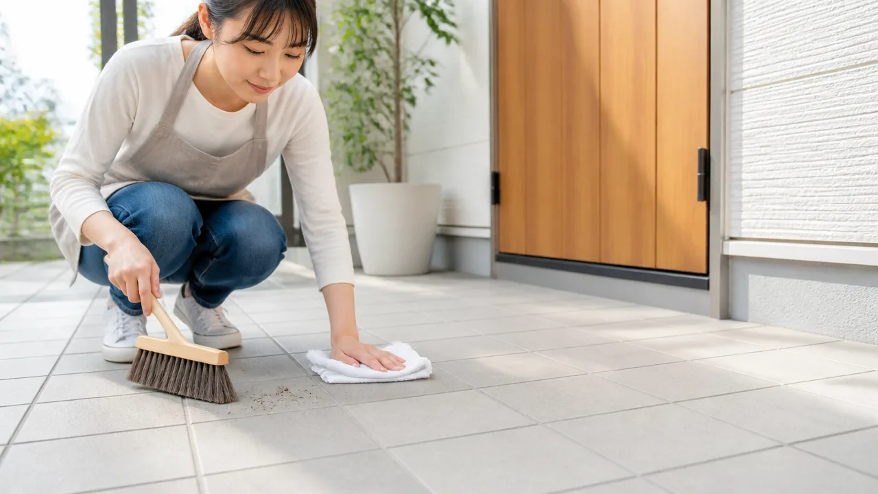 玄関タイルの掃除方法は?汚れ別の落とし方ときれいに保つコツ